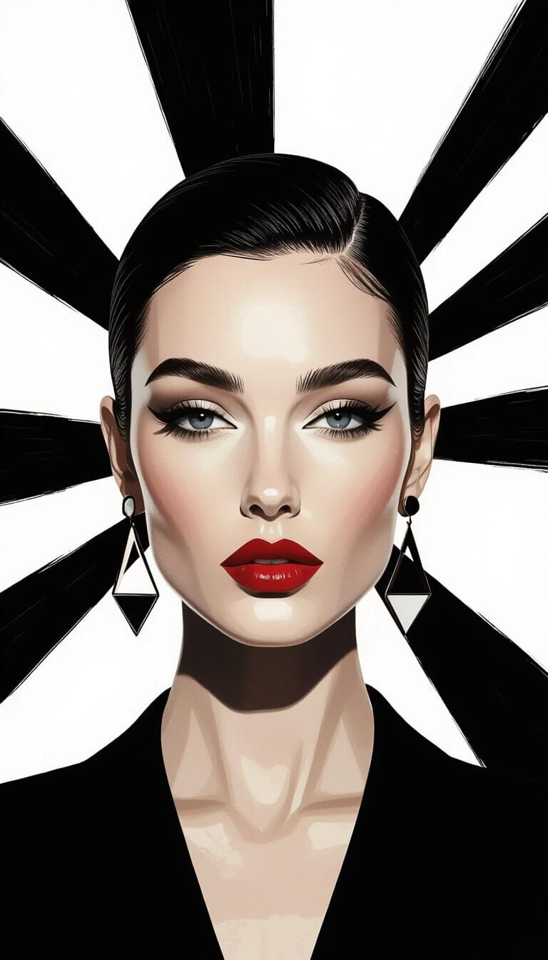 Minimalist Woman Portrait with Ink Brushstrokes