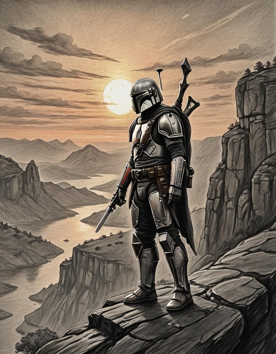 Mandalorian Cliffside Sunset in Charcoal