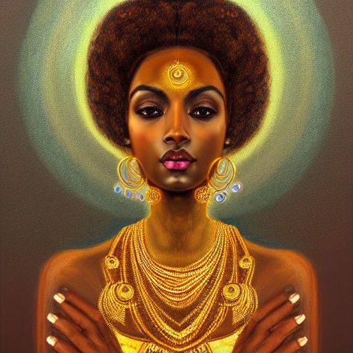 Radiant Brown-Skinned Goddess in Klimt-Inspired Portrait