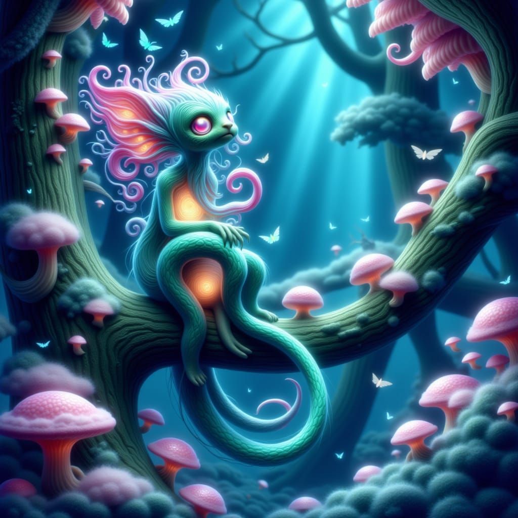 Bioluminescent Creature in Lush Alien Forest