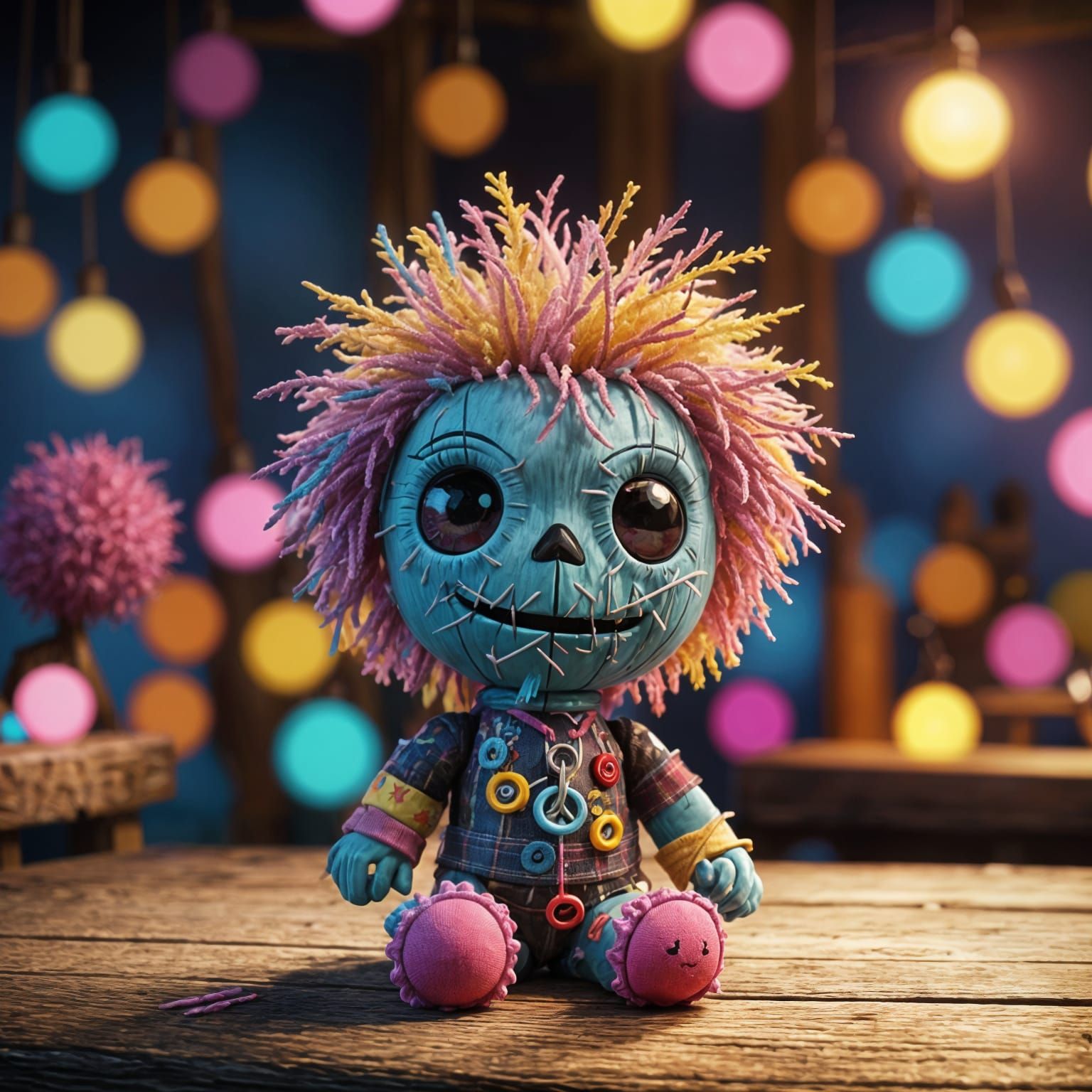 Cute Fluffy Voodoo Doll in Pixar Style