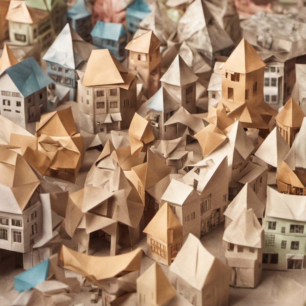 Origami Town Square: Papercraft in 8K Resolution