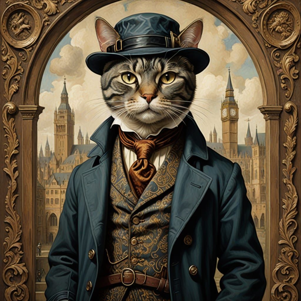 Cat as Sherlock Holmes in Renaissance Art Style