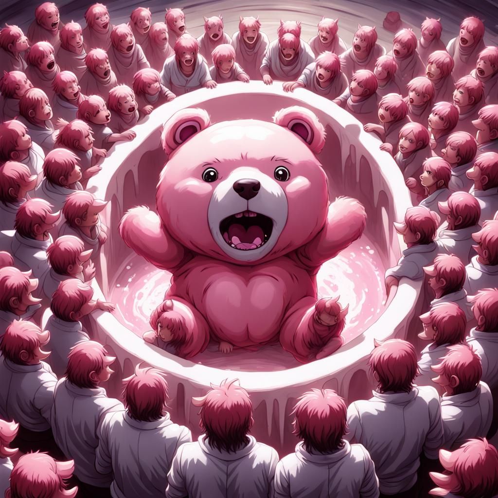 Disturbing Pink Huggy Bear in Circle Jerk Oil Painting