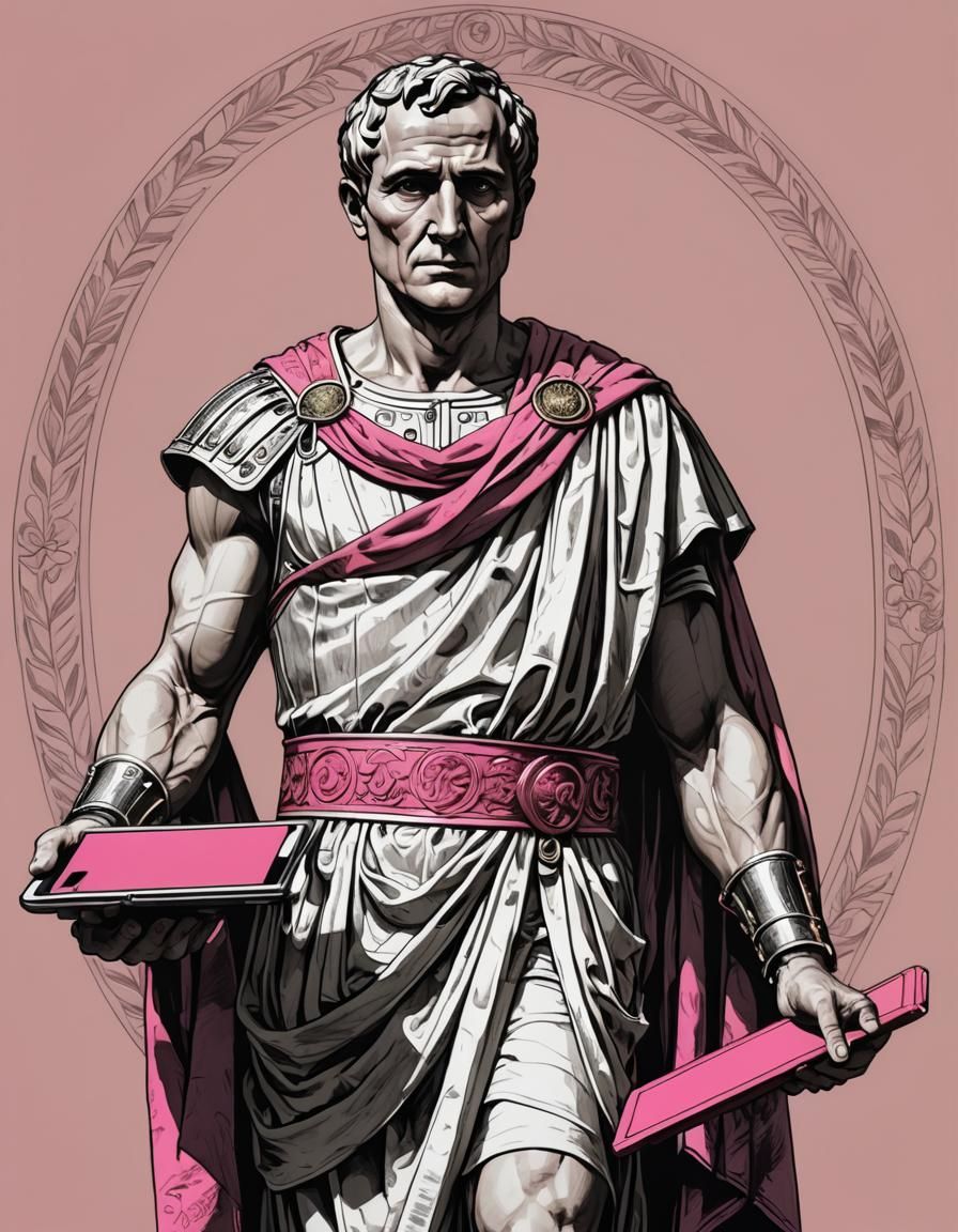 Julius Caesar Contemplates Pink Tablet: Selective Color Art