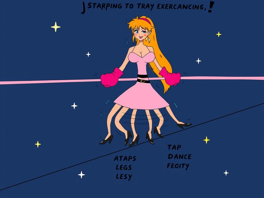 Energetic Woman Tap Dancing in Cartoon Style