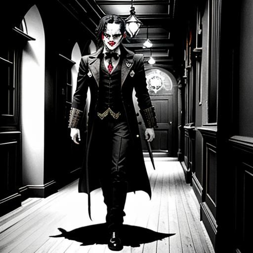 Victorian Figure Casts Monster Shadow, Selective Color Art