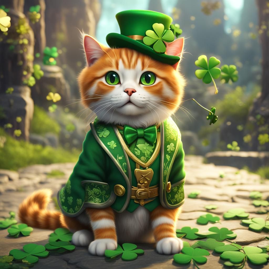 St. Patrick's Day Cat in Detailed Matte Painting
