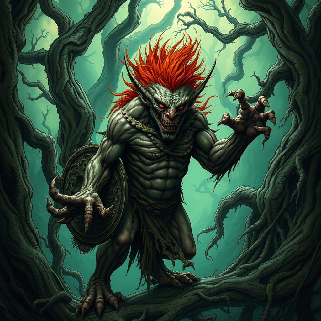 Fantastical Forest Guardian with Grotesque Features