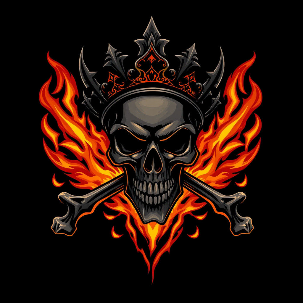 Queen Savage Logo: Skull and Flames in Dark Fantasy Style
