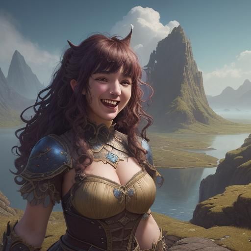 Laughing Woman Portrait in a Fantasy Landscape