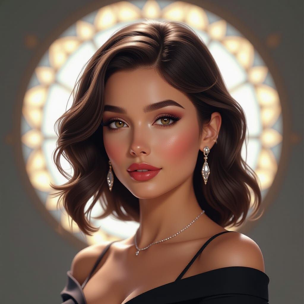 Portrait of Woman with Silver-Tipped Locks in Digital Art St...