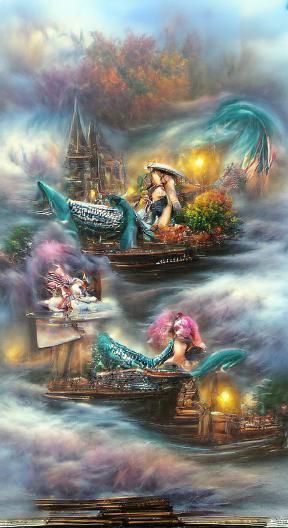 Pirate Mermaid and Ship in Ethereal Fantasy Style
