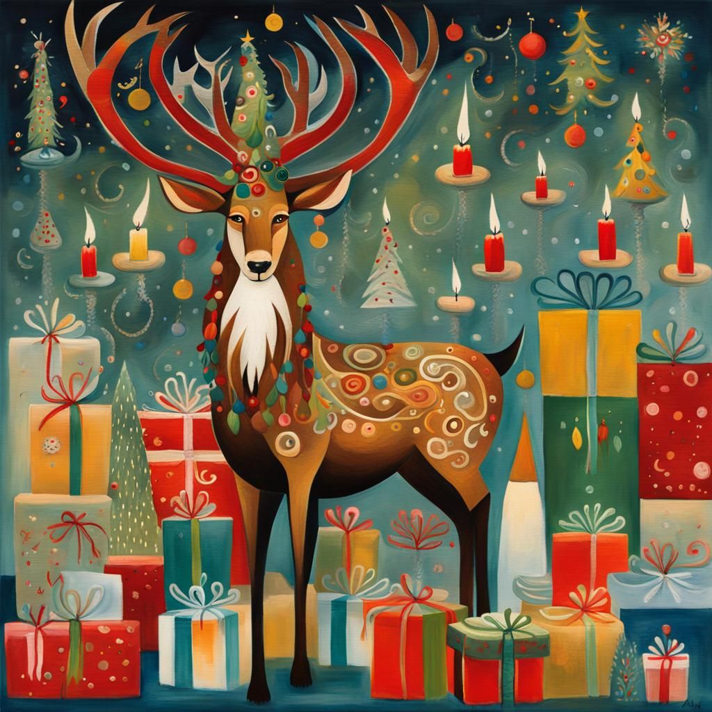 Festive North Pole Stag Christmas Tree