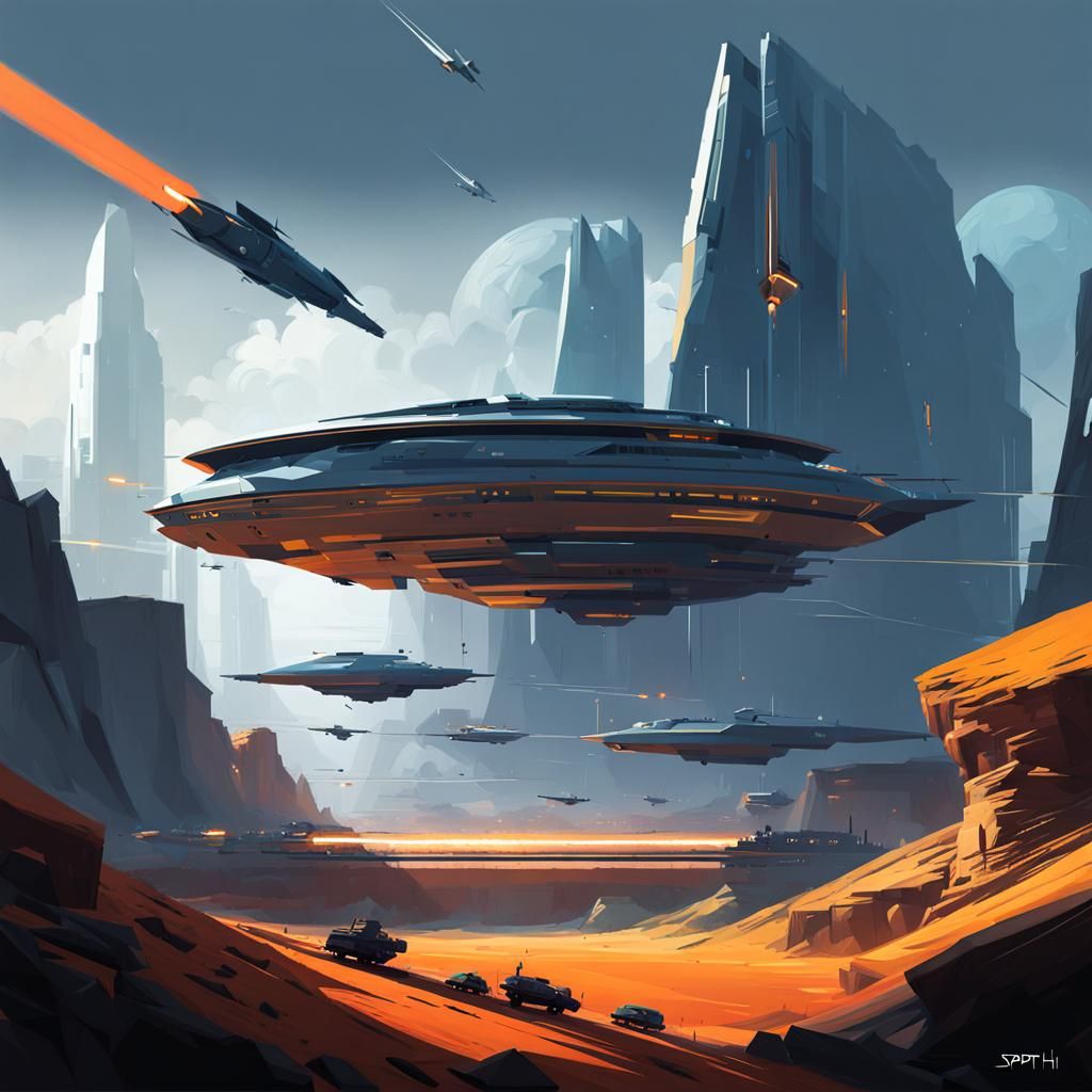 Abstract Landscape Painting with Distant Structures