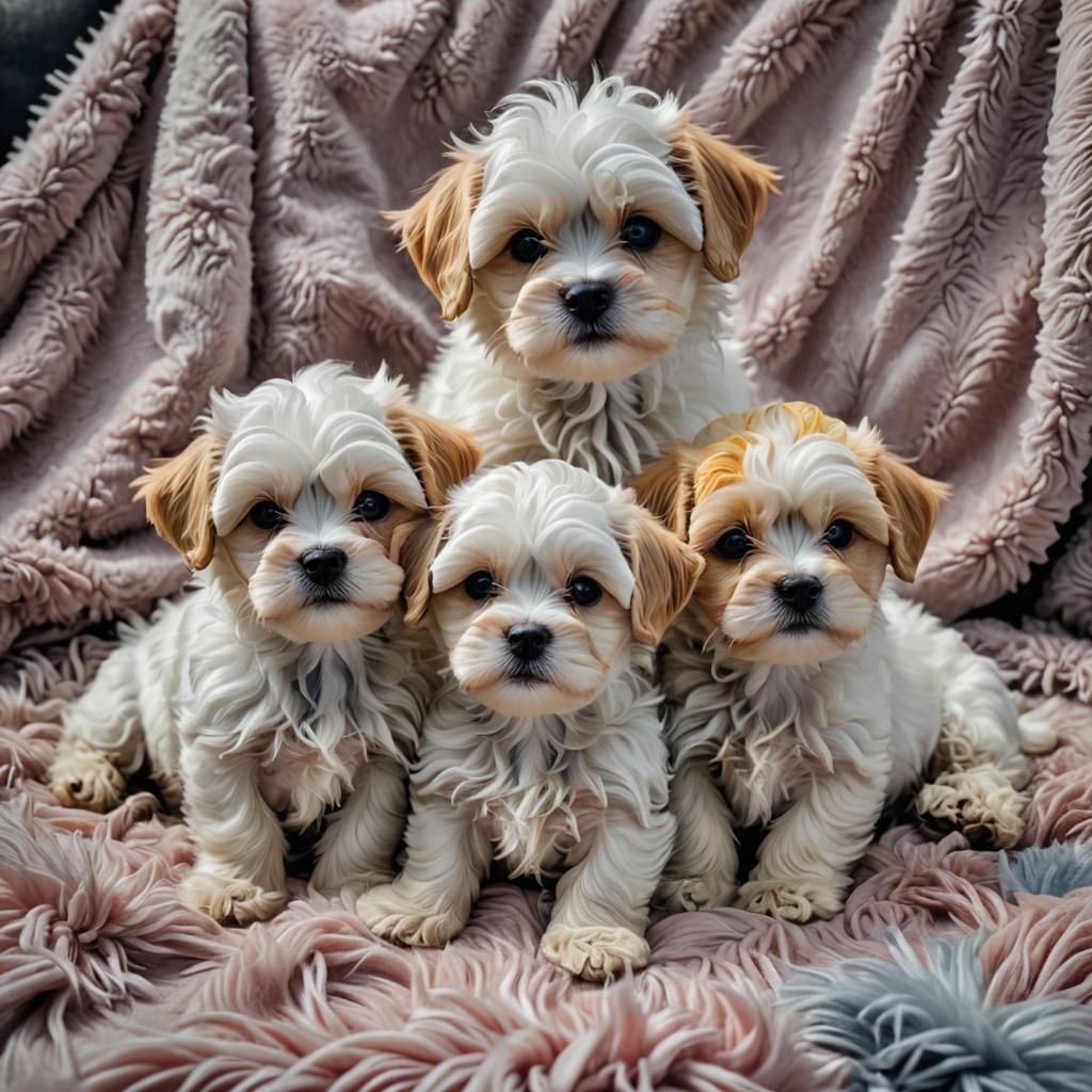 Colorful Maltese Puppies on a Fluffy Blanket