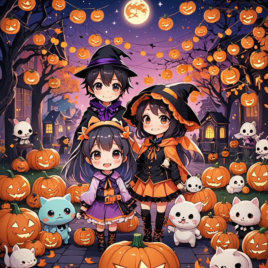 Halloween Friends: Cute Anime Chibi Art