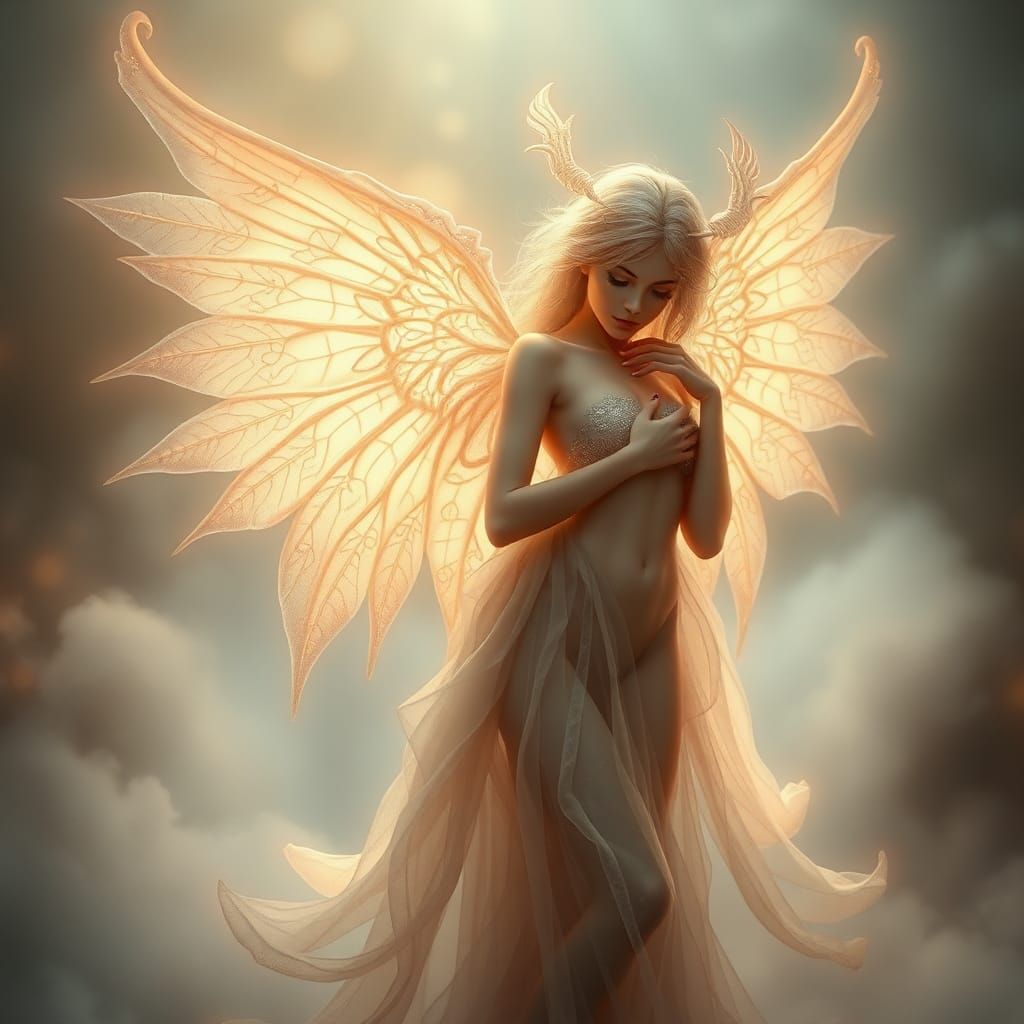 Ethereal Winged Harpy in Dreamlike Realm