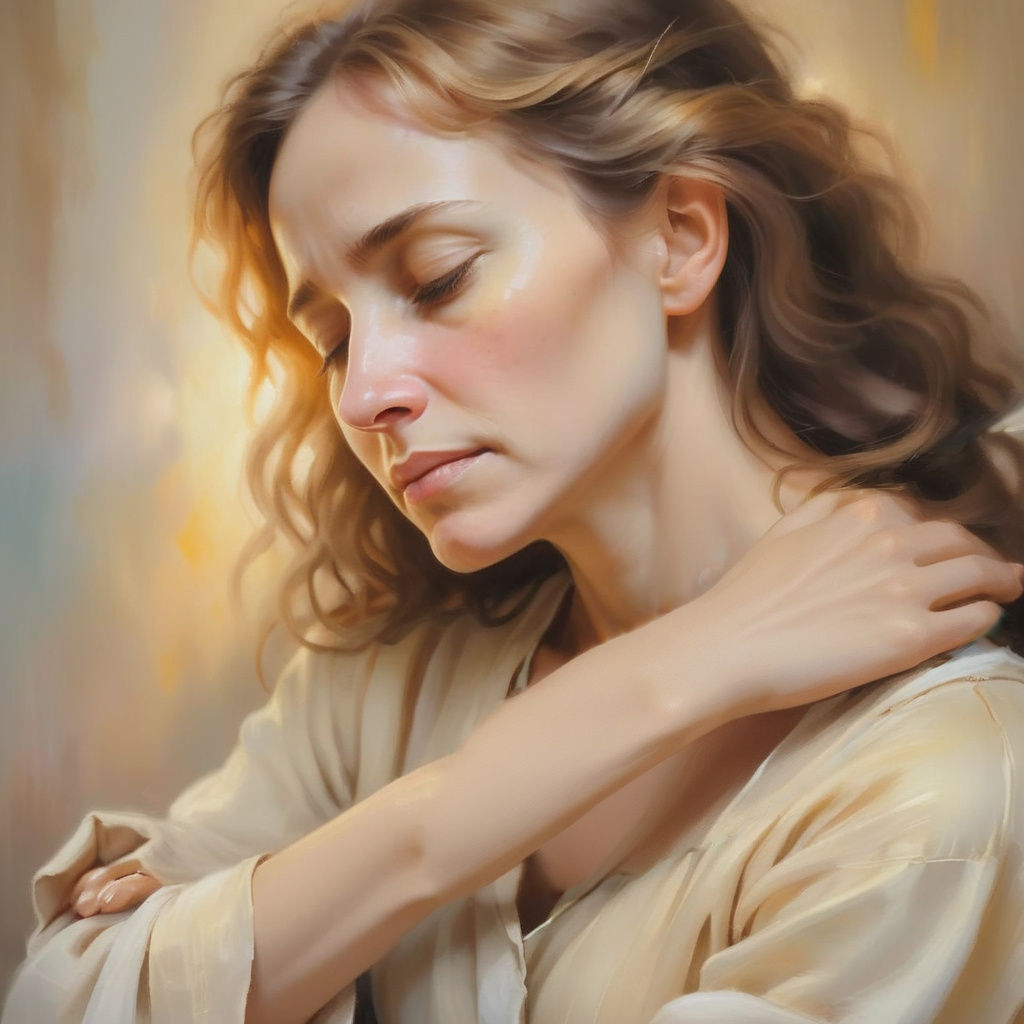 A Somber Female Form Receives Comfort in a Softly Lit Moment