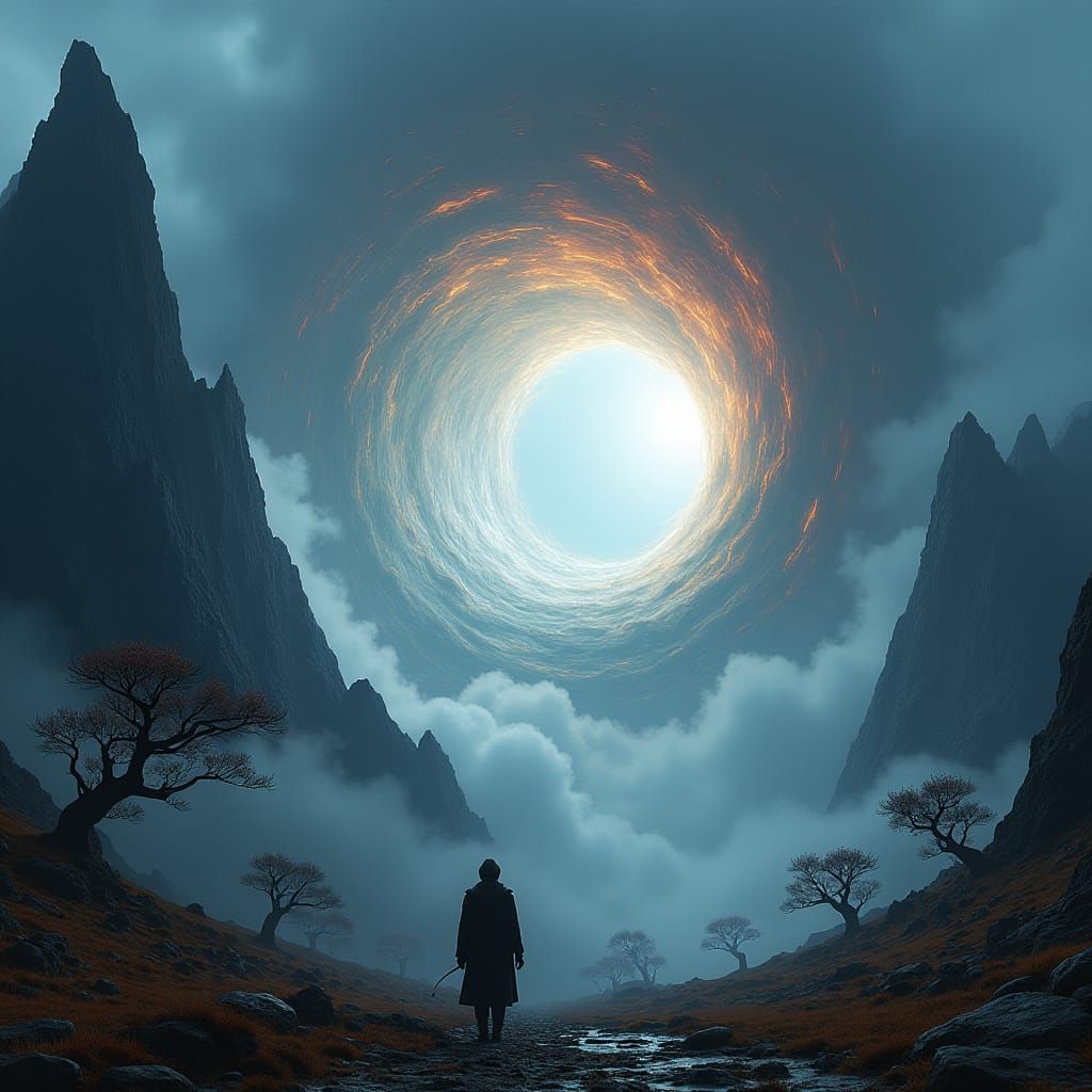 Colossal Wormhole Erupts in Rugged Landscape