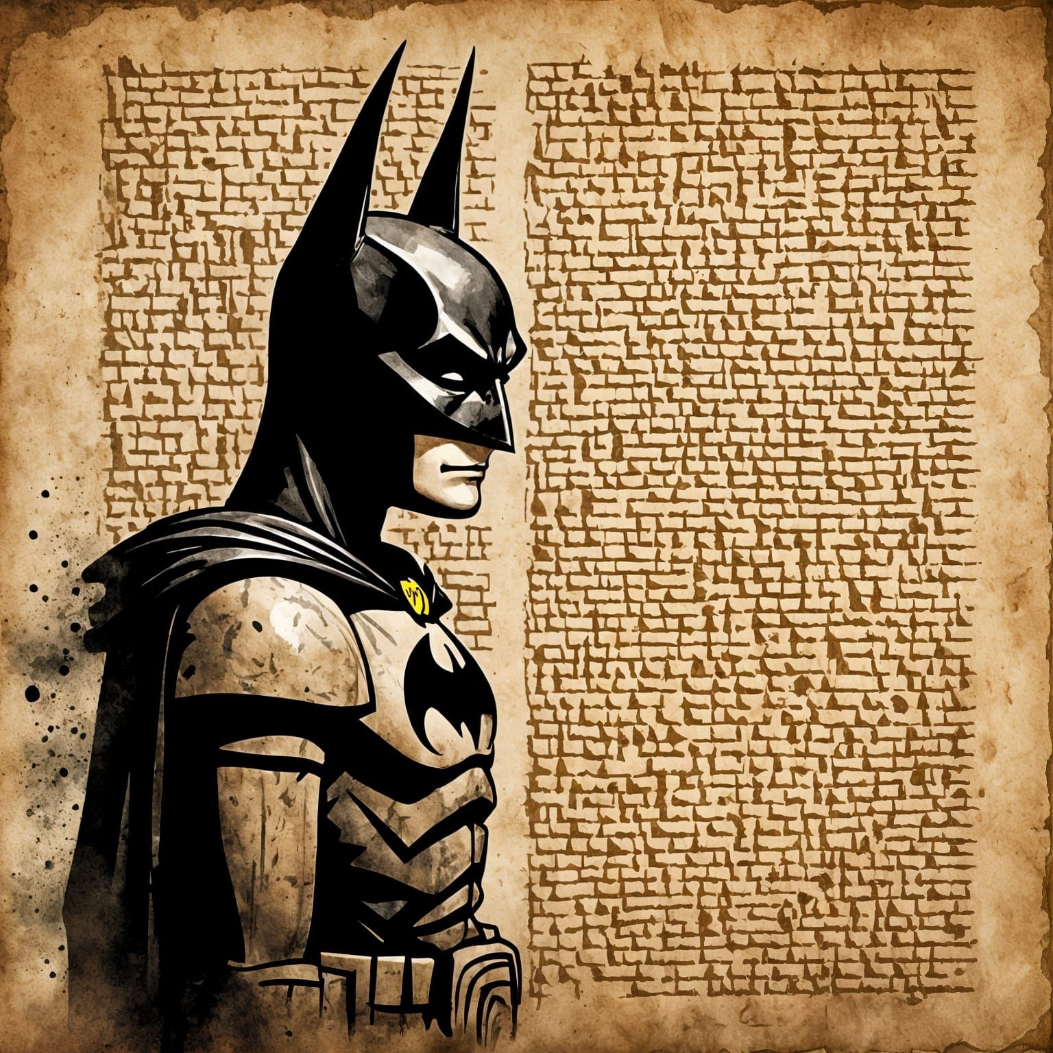 Lego Batman on Ancient Egyptian Papyrus