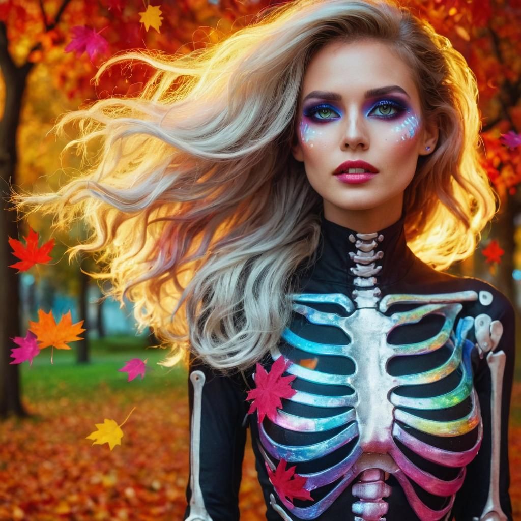 Cosmic Skeleton Fashion in Autumn Park