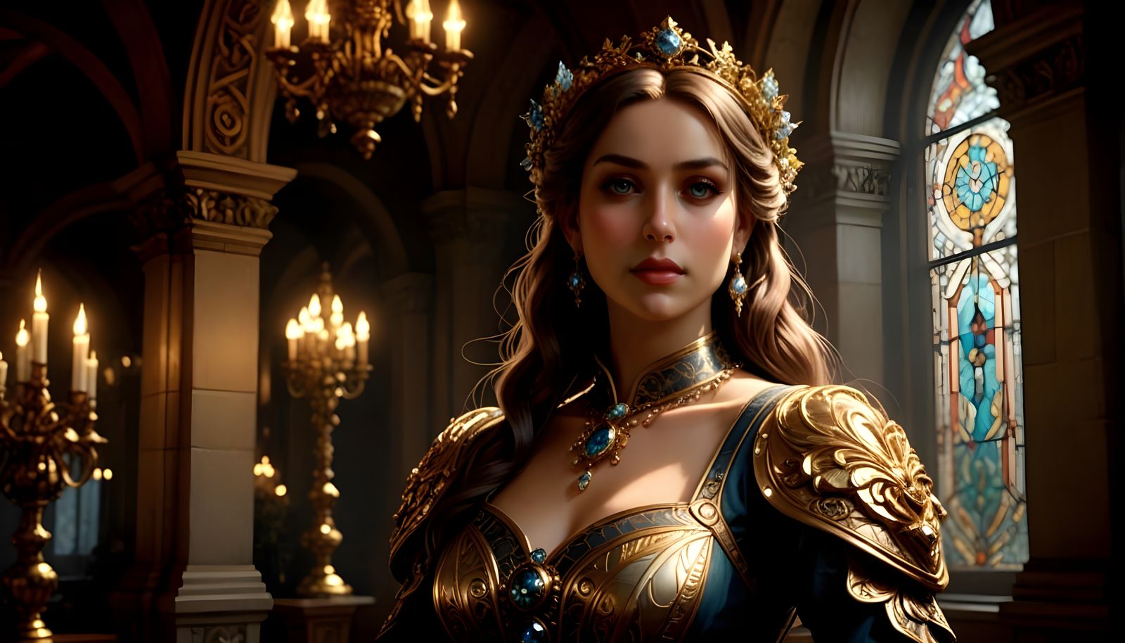 Elegant Renaissance Princess in Castle Setting