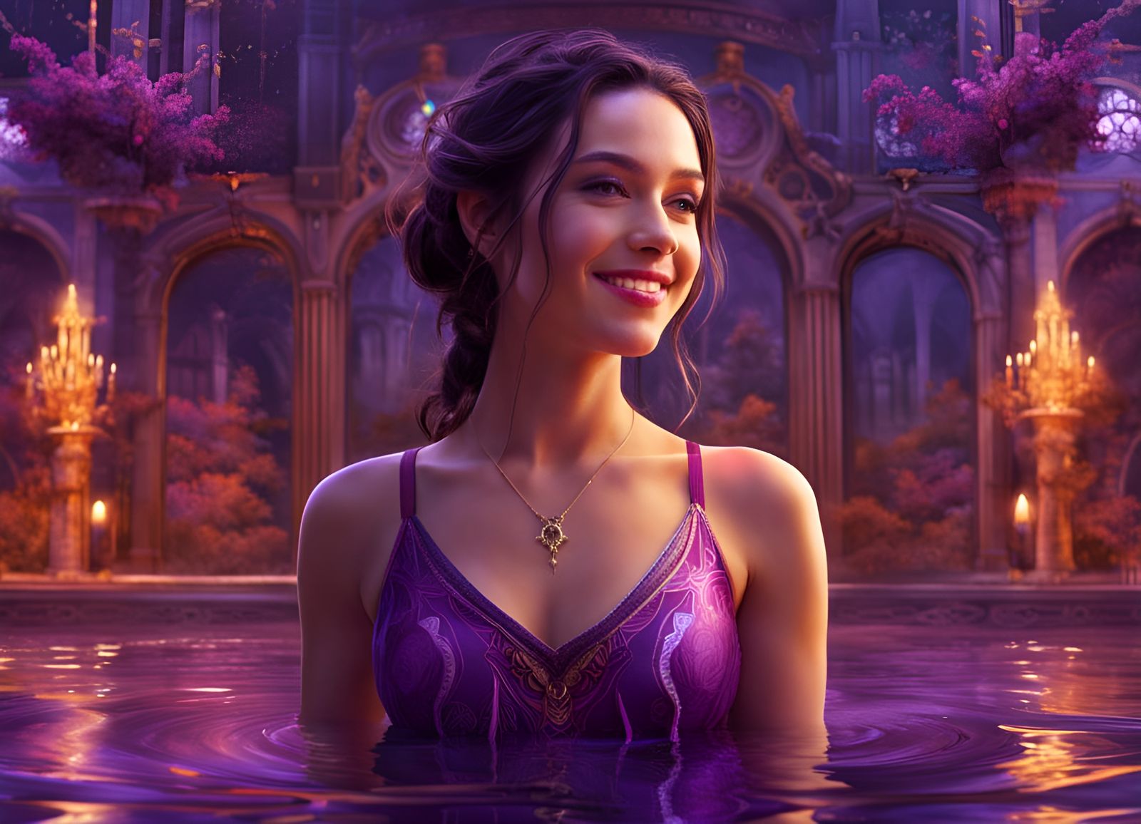 Elegant Girl in Pool: Fantasy Concept Art