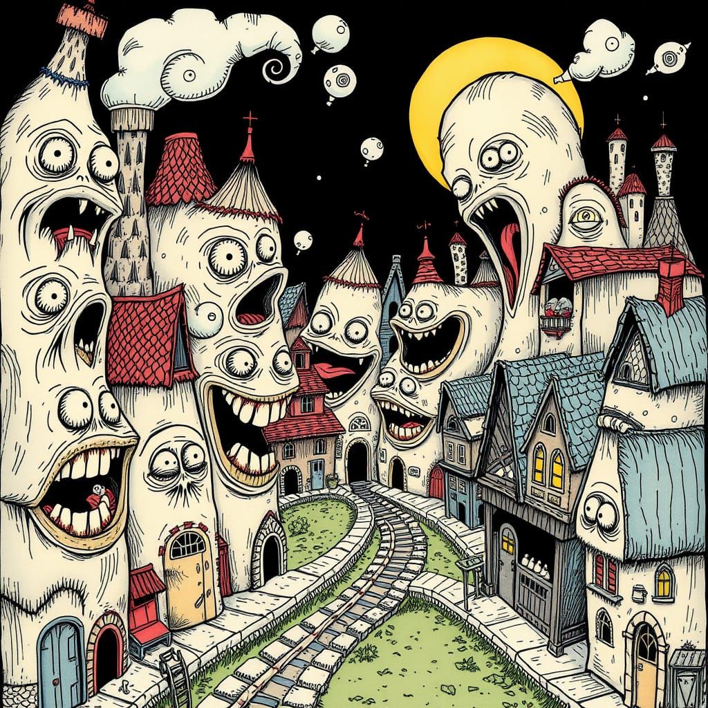 Sinister Village of Distorted Laughing Faces