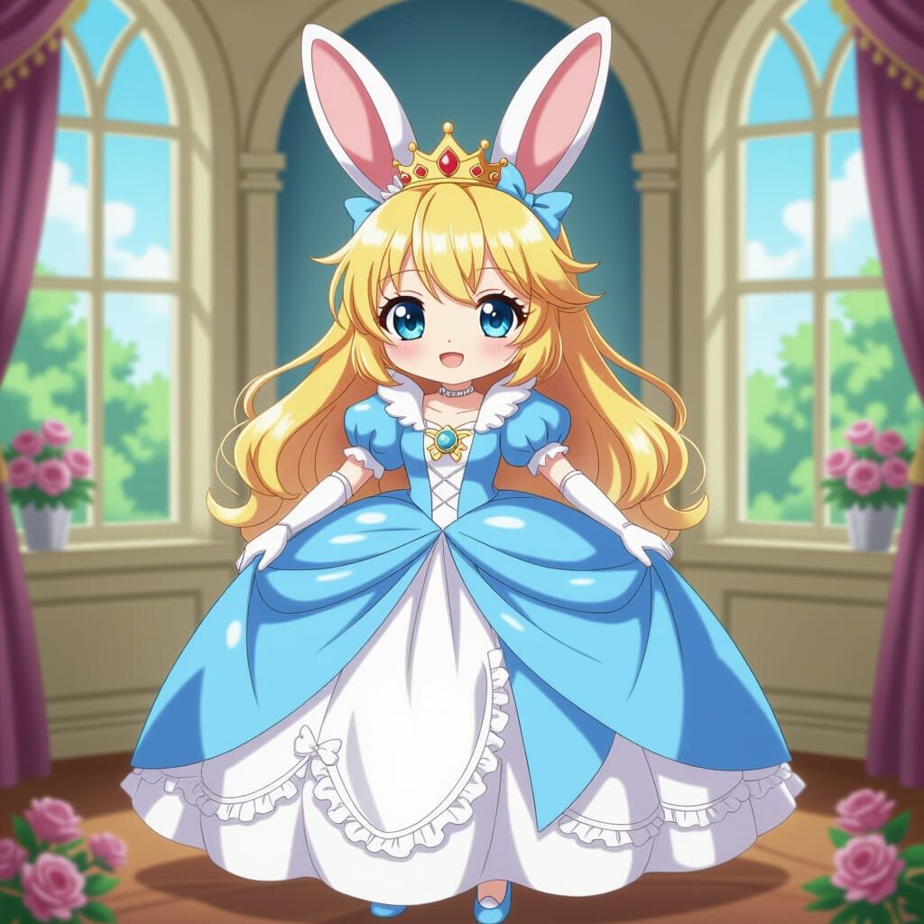 Cute Anthropomorphic Rabbit Princess in Elegant Dress