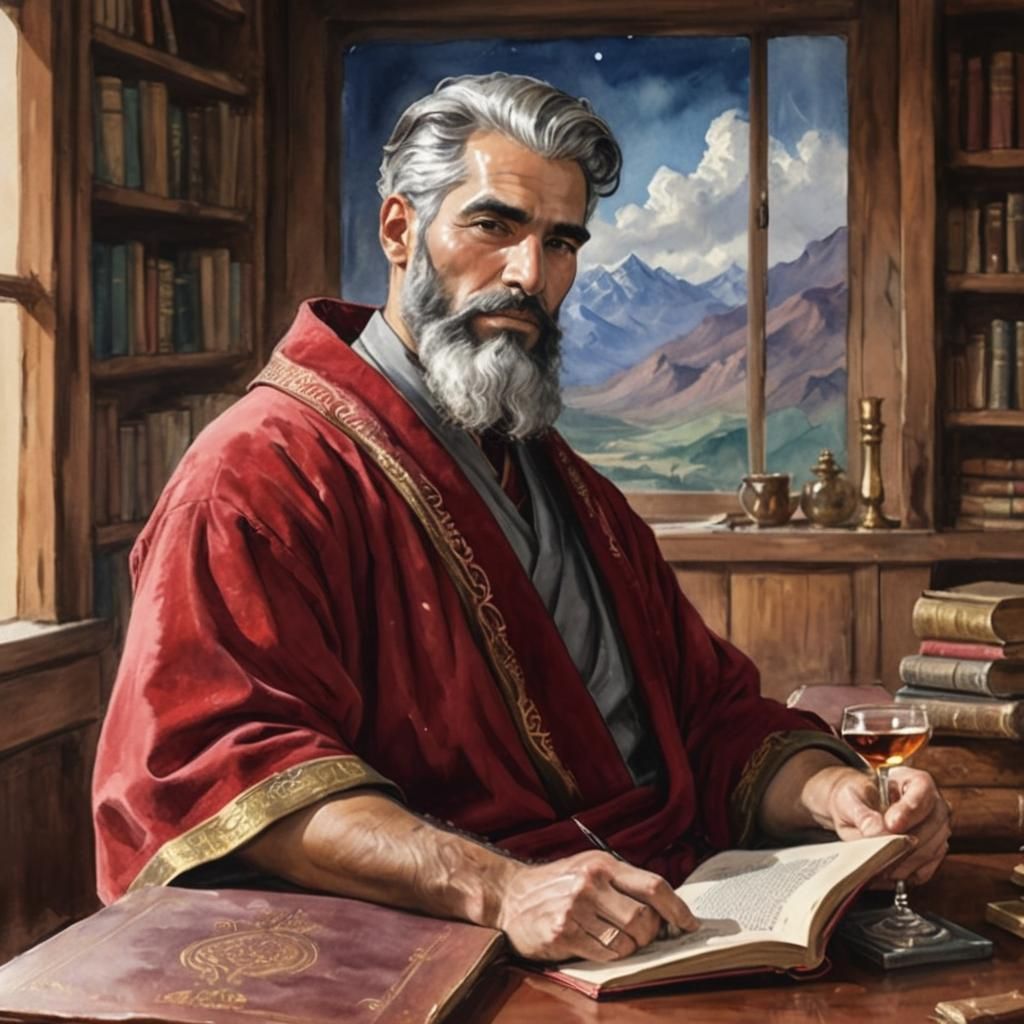 Scholar in Study with Red Robe: Digital Art
