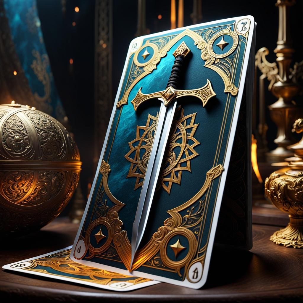 Tarot Card with Sword in Baroque Art Style