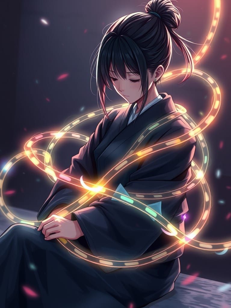 Girl in Ropes: Glowing, Vibrant Illustration