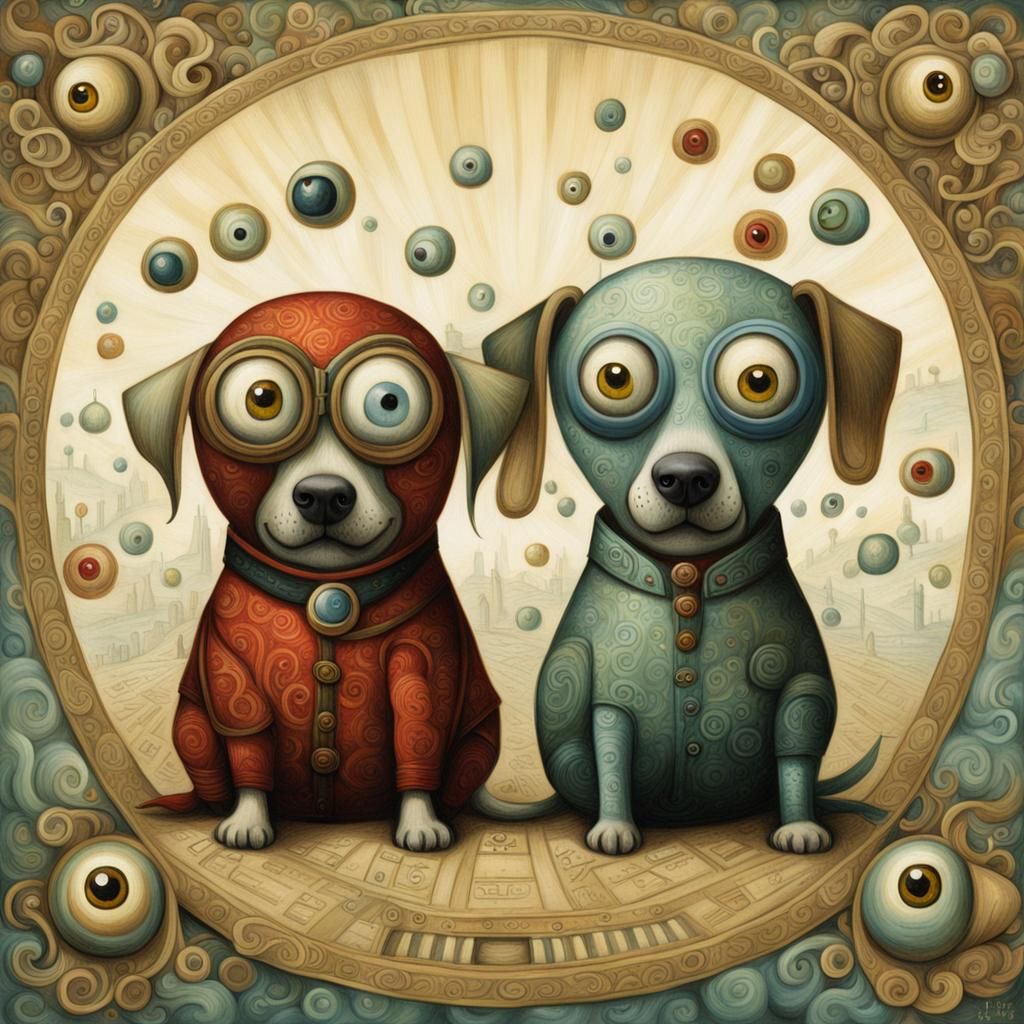 Funny Googly-Eyed Dogs in Art Brut Style