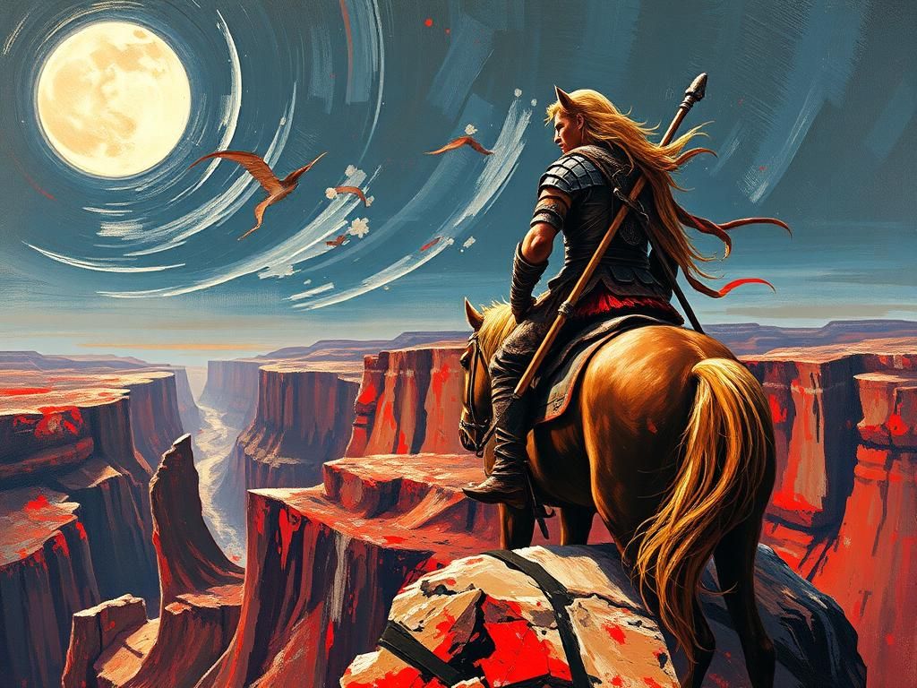 Thick acryl paint, red and white. Scratchy paint strokes. An...