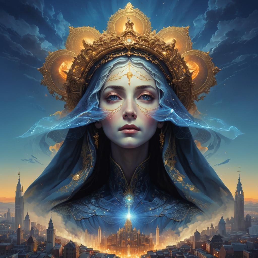 Baroque Digital Art: Mary Protects Modern City