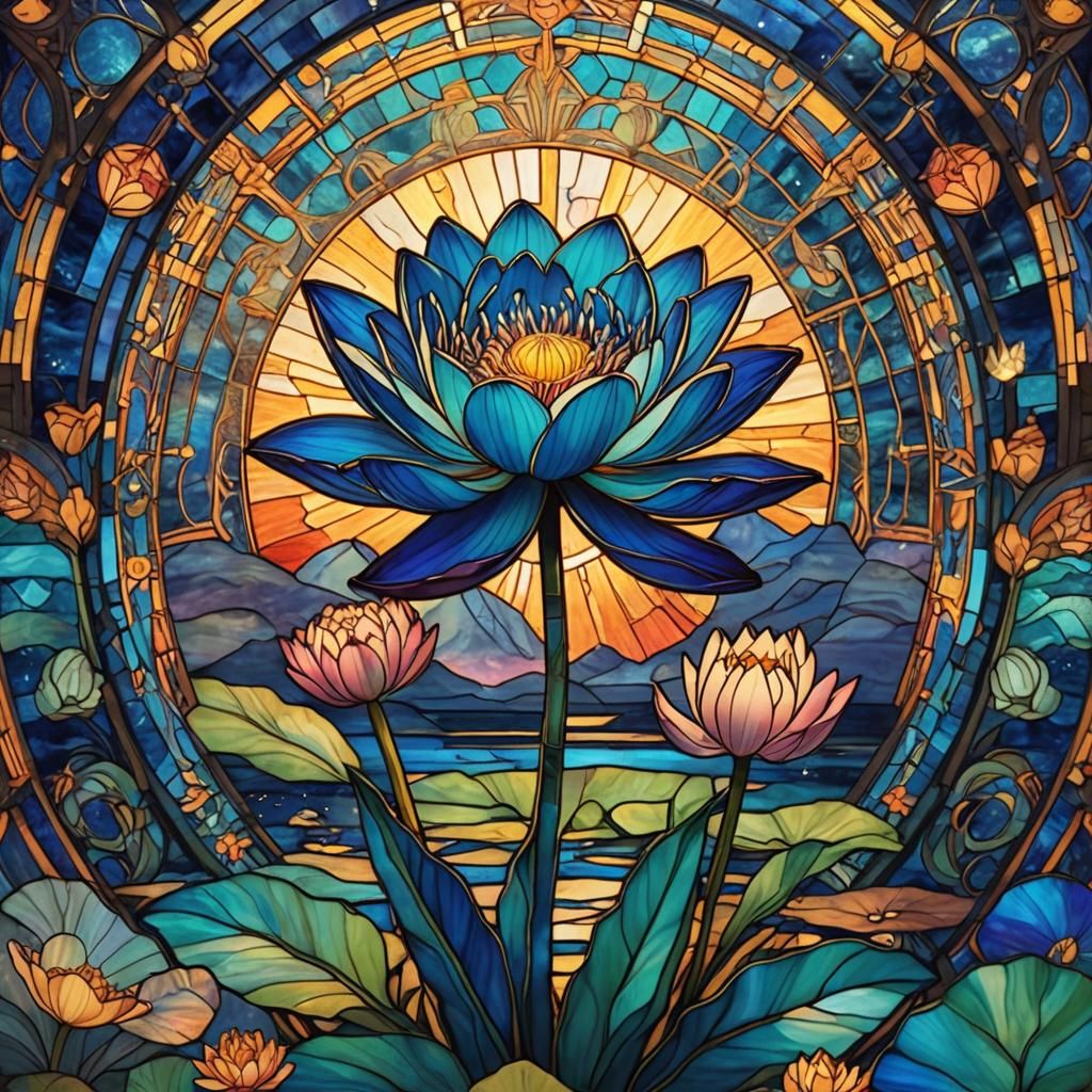 Art Nouveau Stained Glass: Egyptian Water Lily