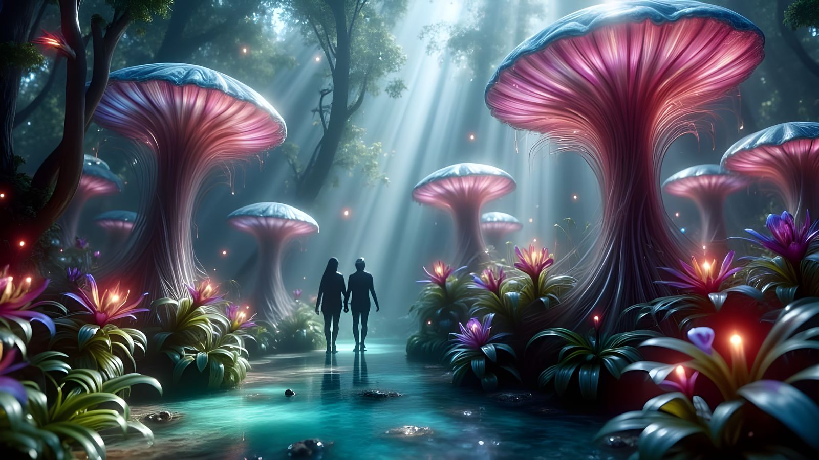 Enchanted, Otherworldly Forest with Bioluminescent Plants