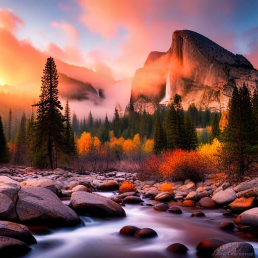 Yosemite National Park in Deep Fog, Matte Painting