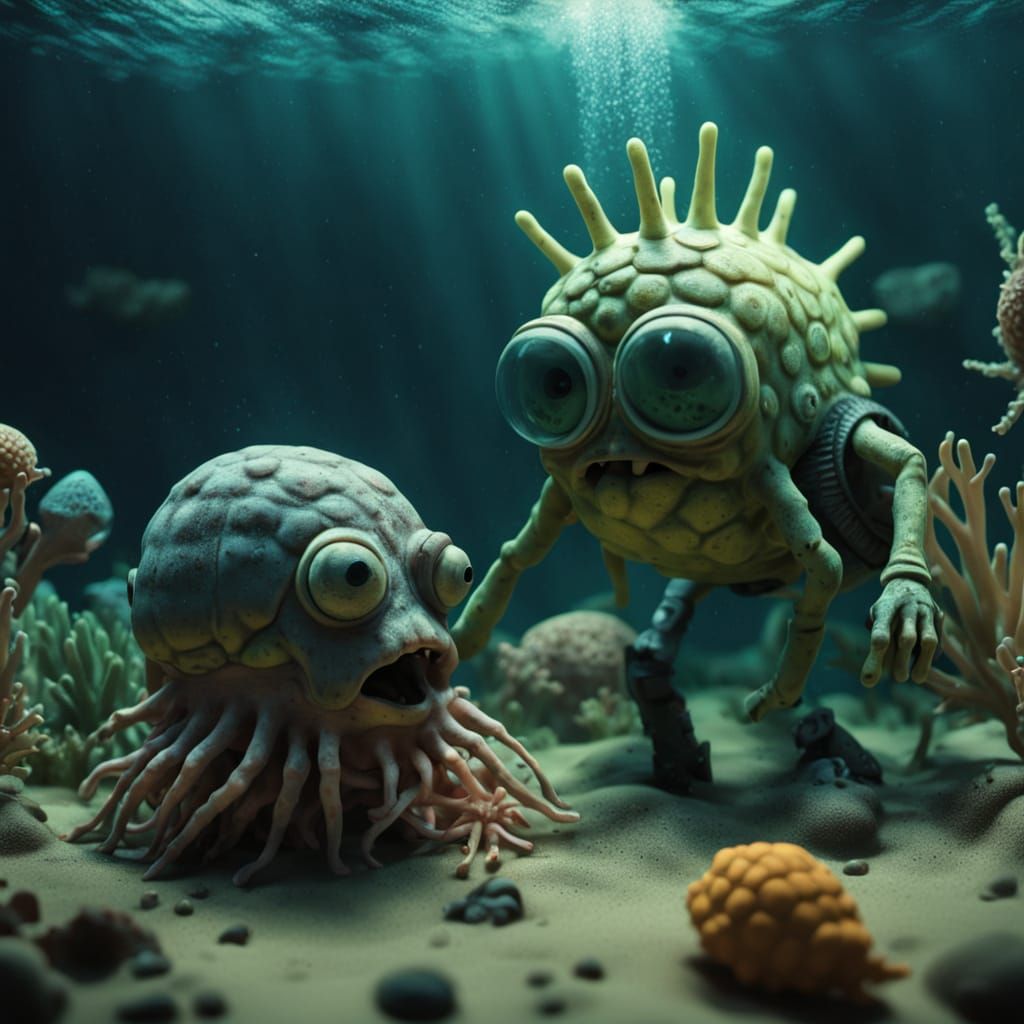 Surreal Underwater Zombie Apocalypse in Claymation Style