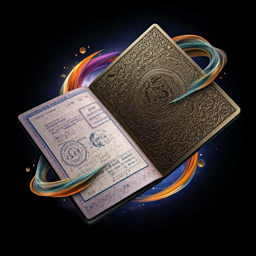 Stylized Passport with Abstract Shapes in Dreamlike Style