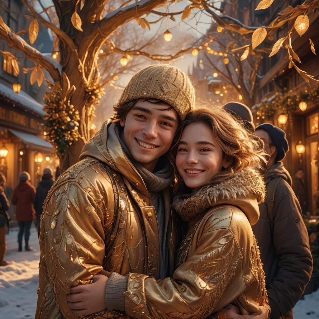 Enchanting Couple Embrace in Fantasy Landscape