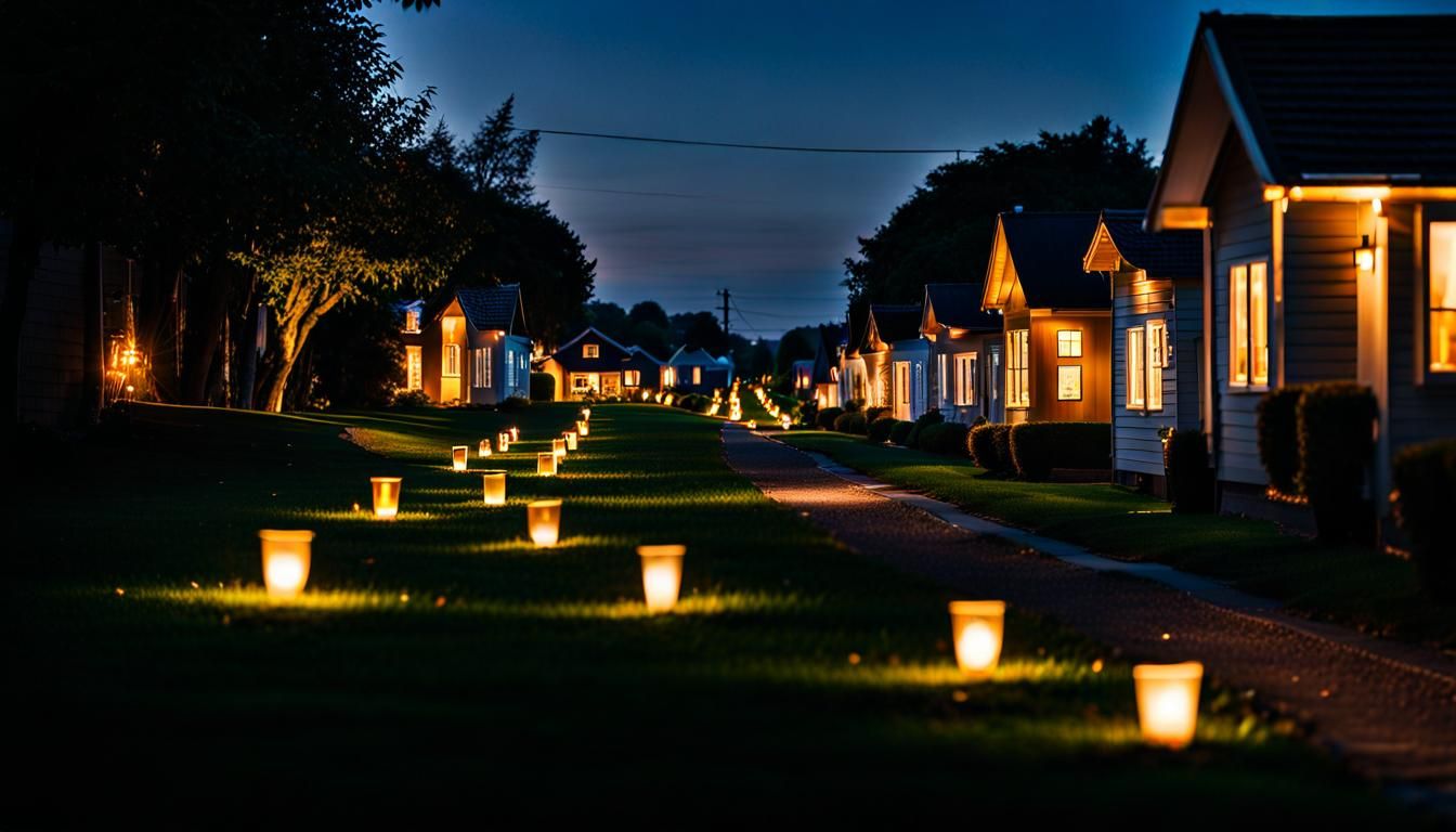 Quiet Street at Night with Glowing Windows