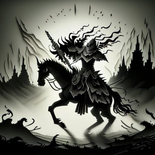 Spectral Knight on Horseback in Charcoal Style