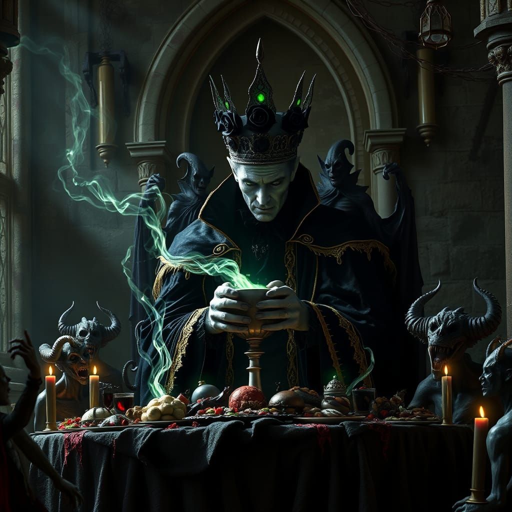 Dark Gothic Vampire Lord in a Forgotten Cathedral Feast