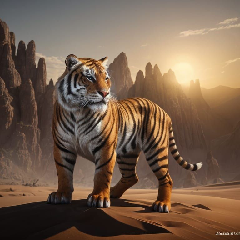 Epic Desert Tiger in High Fantasy Style