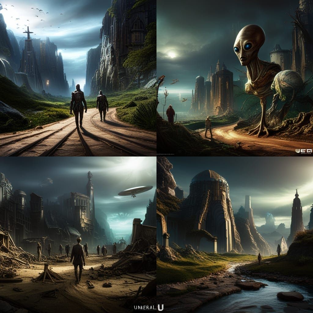 Aliens Approach Ukrainians: Detailed Matte Painting