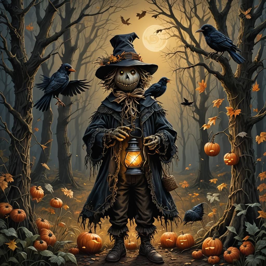 Scarecrow in Dark Forest: Photorealistic Fantasy Realism