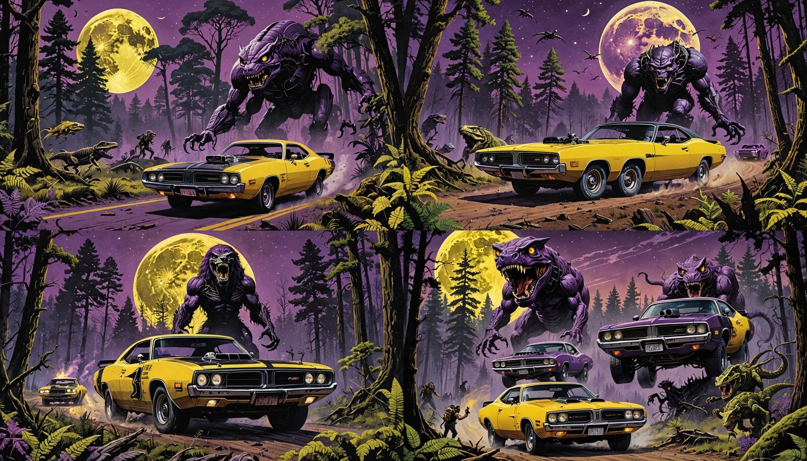 A 1973 yellow Dodge Charger Horror Movie style poster