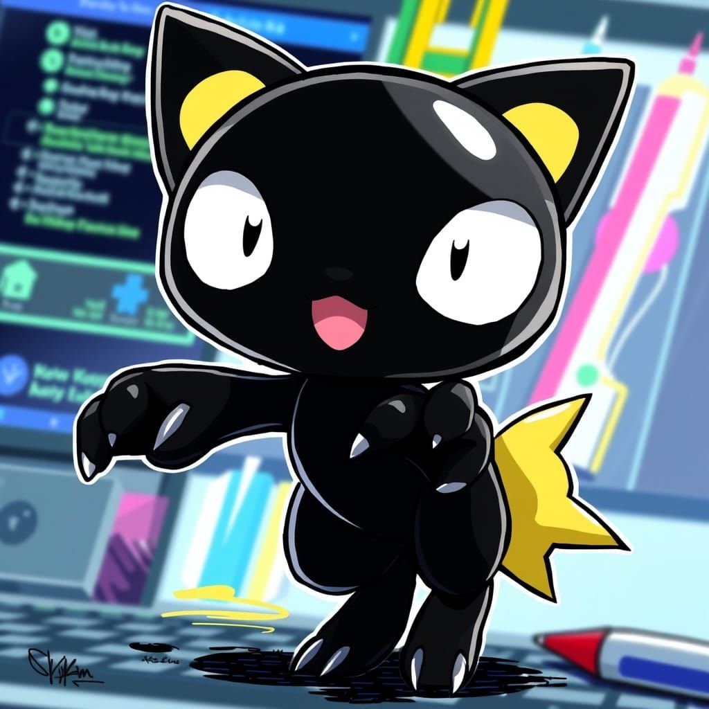 Sleek Marker-Inspired Pokémon with Vibrant Colors and Anime-...